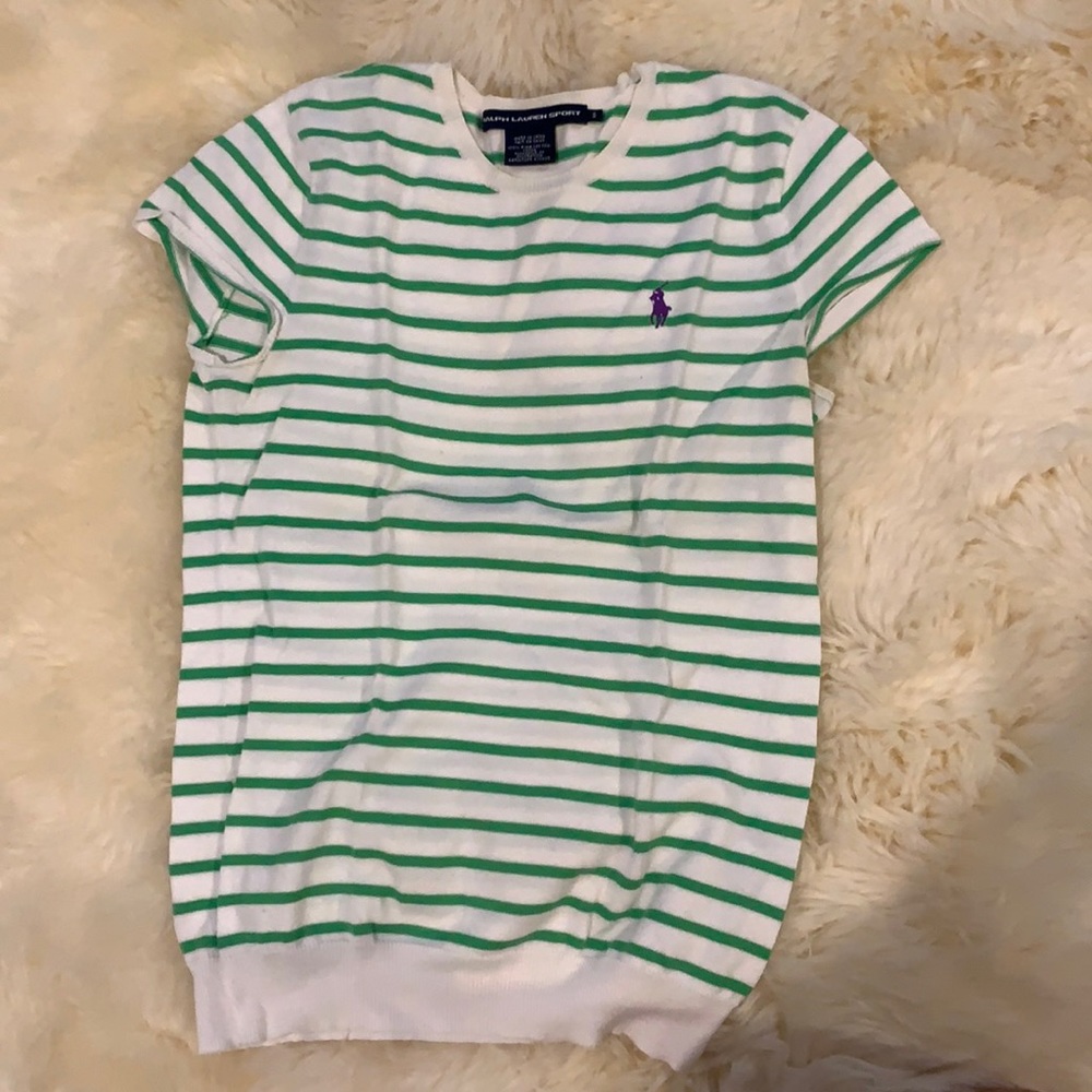 ralph lauren green and white striped tee
